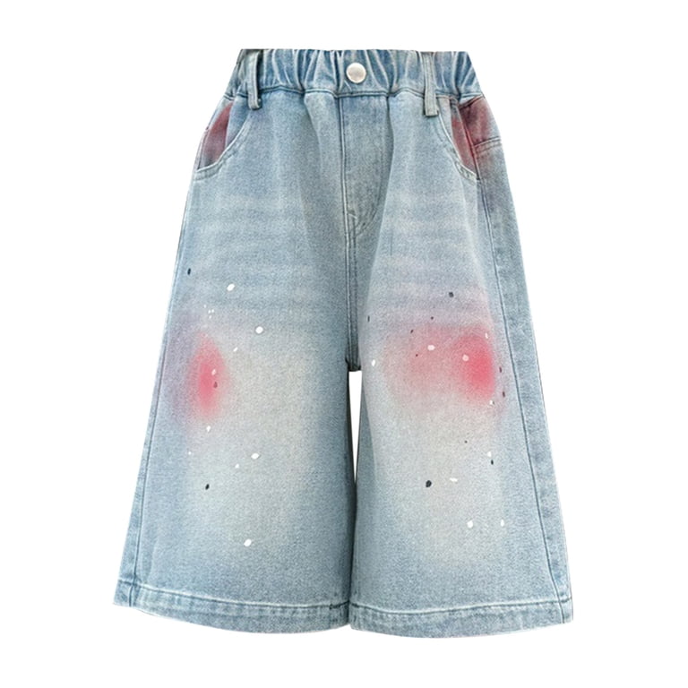 KAUOD Kids Girls Knee Length Jorts 2025 Trendy Vintage Elastic