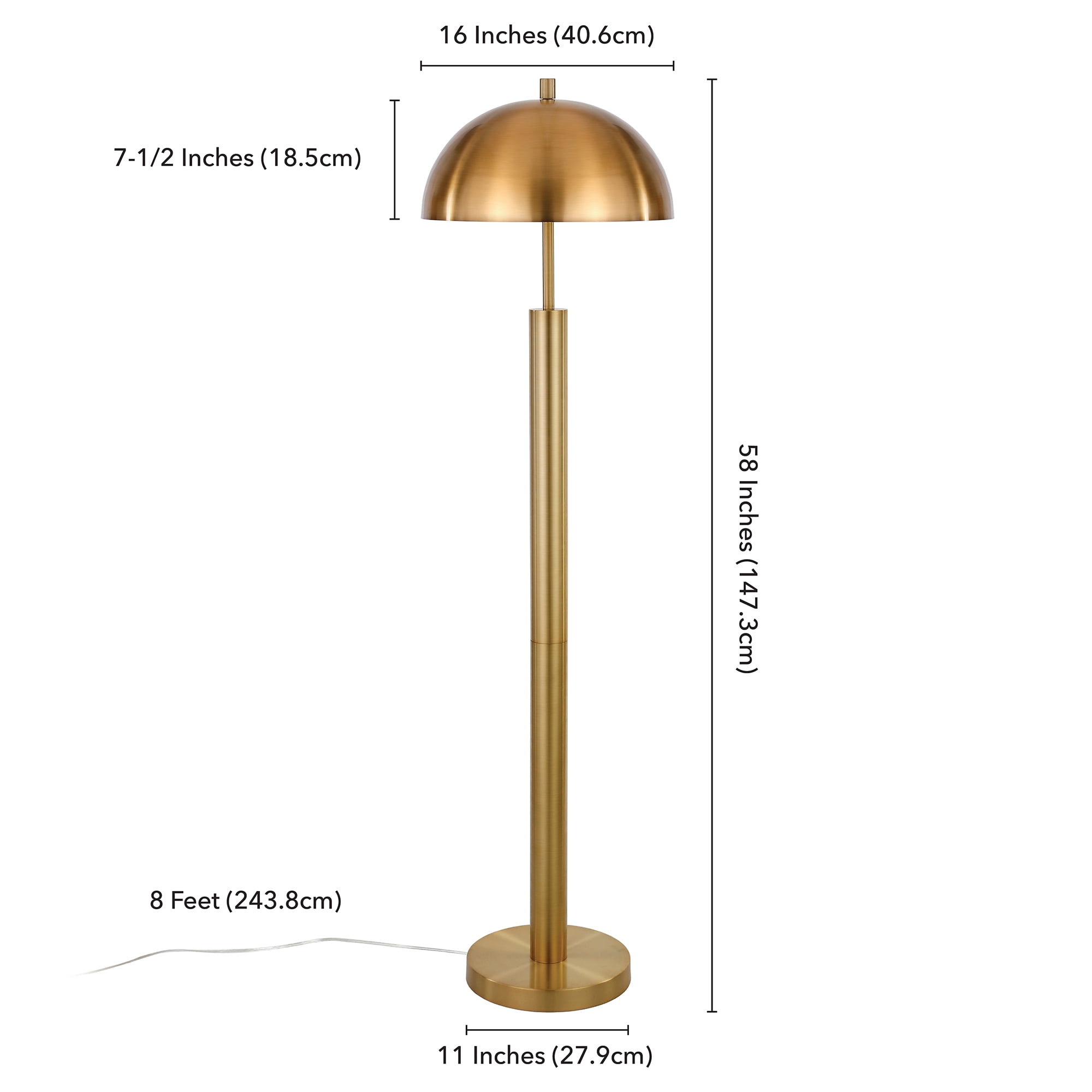 Evelyn&Zoe York 58" Tall Floor Lamp with Metal Shade, Brass/Brass