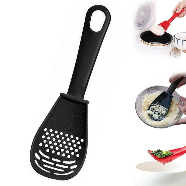 Multifunctional Kitchen Cooking Spoon, Upgraded Heat Silicone Slotted Spoon for Cooking Mashing Draining, Grating & Separating, Food-Grade Non Stick Kitchen Utensil Tool (Black)