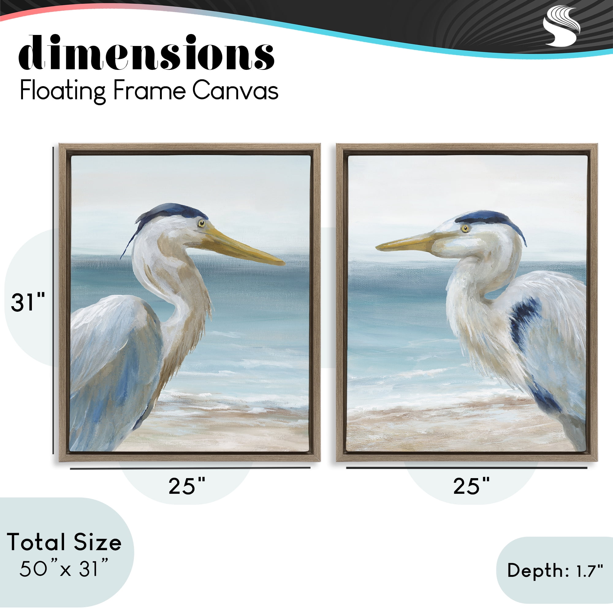 Stupell Industries Tranquil Gaze Herons 2 Piece Brown Framed Floater Canvas Set, design by Nan