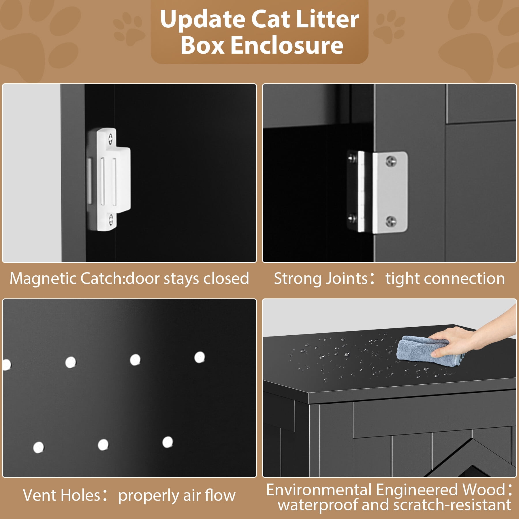 HomGarden 20'' Black Cat Washroom Pet House Hidden Litter Box Enclosure & MDF Side Table