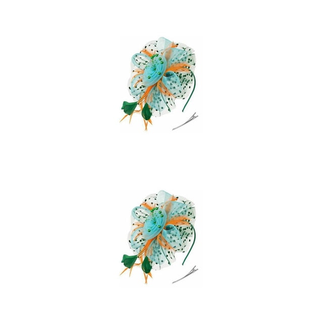 Qarigey Vintage Women Plume Fascinator Retro Style Velo Hat Diadema Flower Headwear para Club Horse Racing Events Green blue verde azul naranja 2piezas