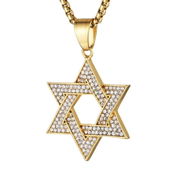 HZMAN Magen Star of David Pendant Necklace Women Men Chain Silver Stainless Steel Israel Necklace (CZ Star of David Gold)