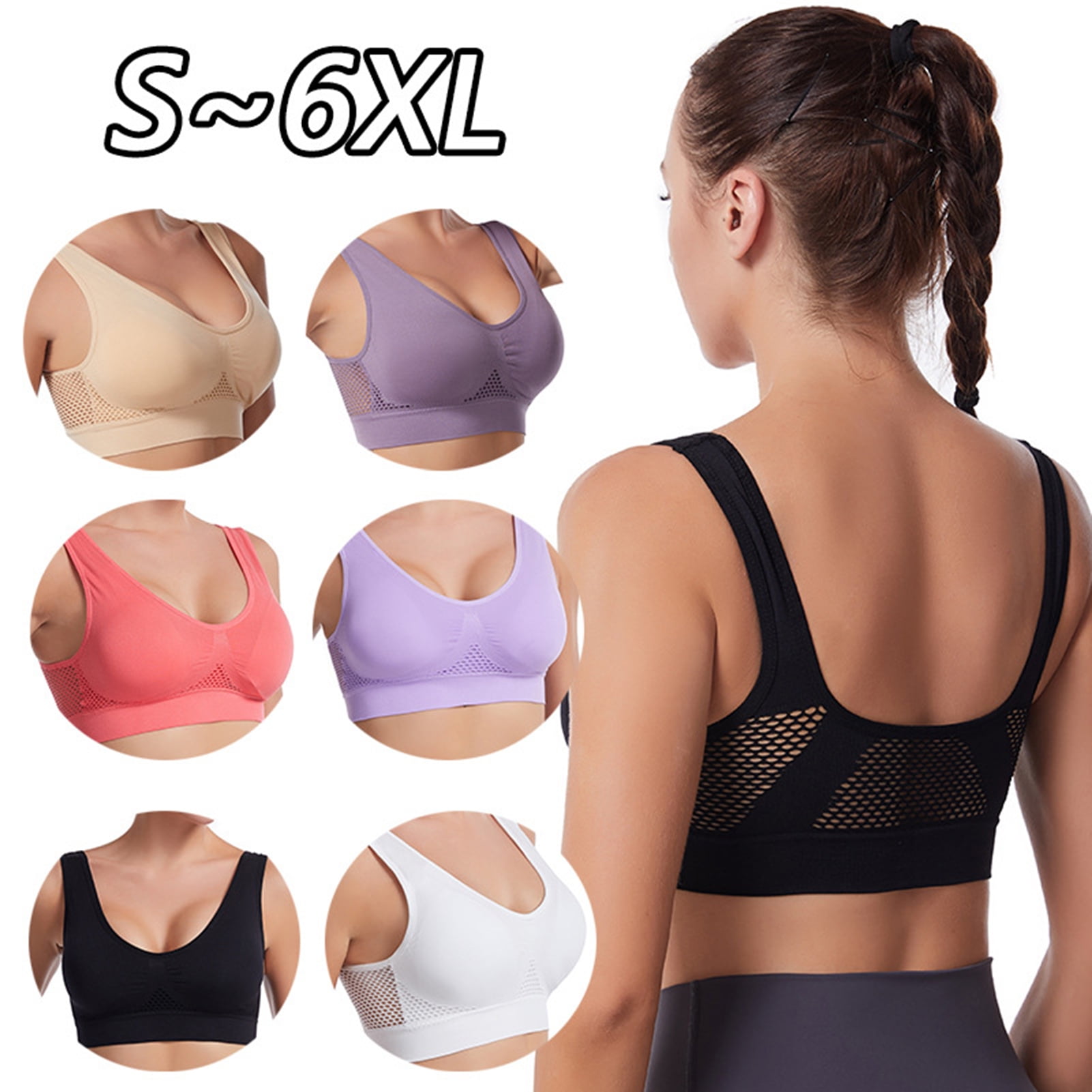 rygai U-Neck Wide Shoulder Strap High Elasticity Shockproof Sports Bra  Women Hollow Mesh Back Yoga Vest Bra,Black,L 
