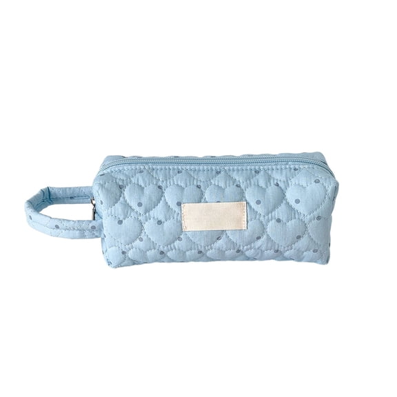 Small Heart Dots Pencil Case Cute Quilted Pencil Pouch Portable Handheld Cosmetic and Pen Organizer Bag for Students University Travel Makeup Storage Outdoor Outing Library Office Dorm