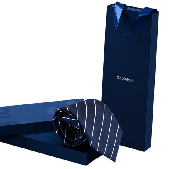 CoolMyth Neckwear, Men's Fashion Microfiber Tie Matching Skinny Necktie With Box, Navy Blue