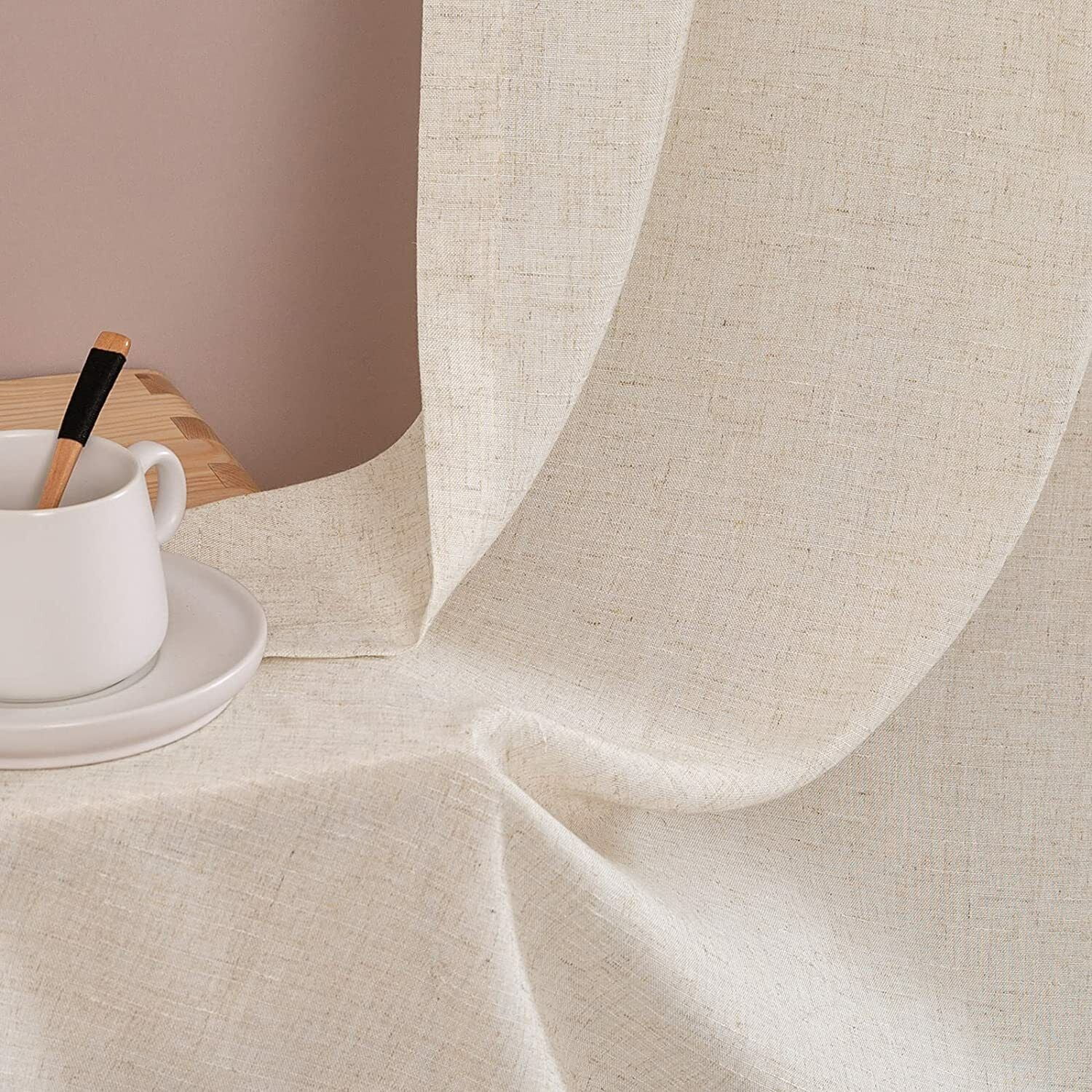Linen Textured Short Curtains Kitchen Tiers Solid Color Cafe Drapes Rod Pocket
