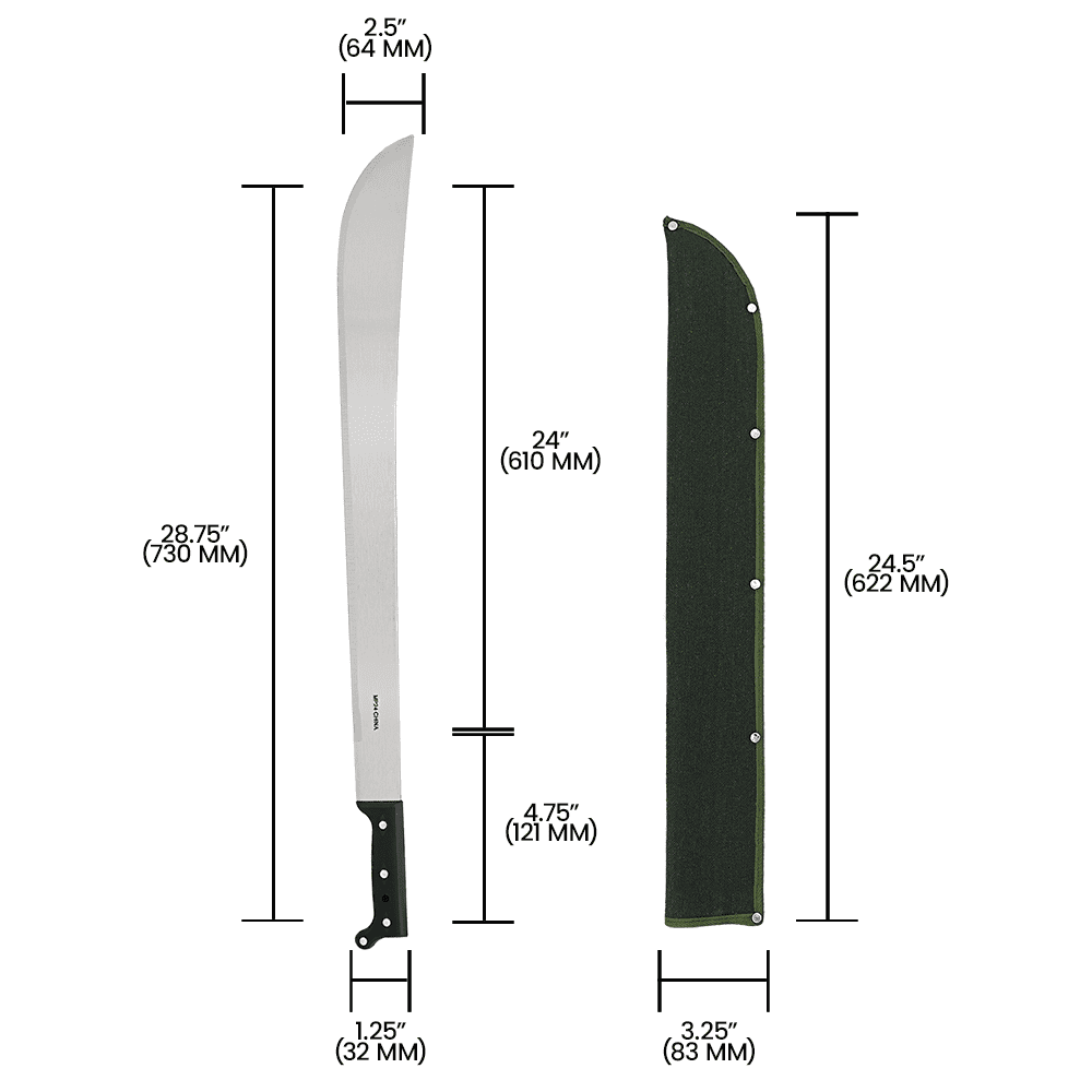 Zenport MP24 Machete with Sheath, 24-Inch Carbon Steel Blade, Silver/Black