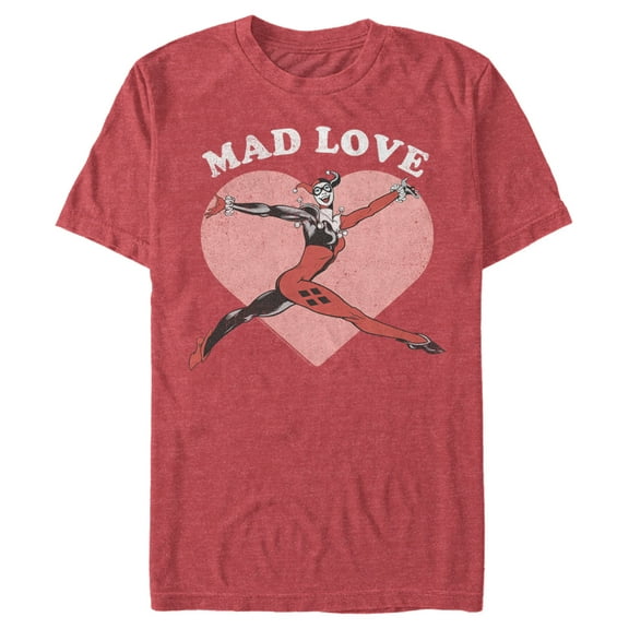 Men's Batman Valentine's Day Harley Quinn Mad Love Graphic Tee Red Heather Medium