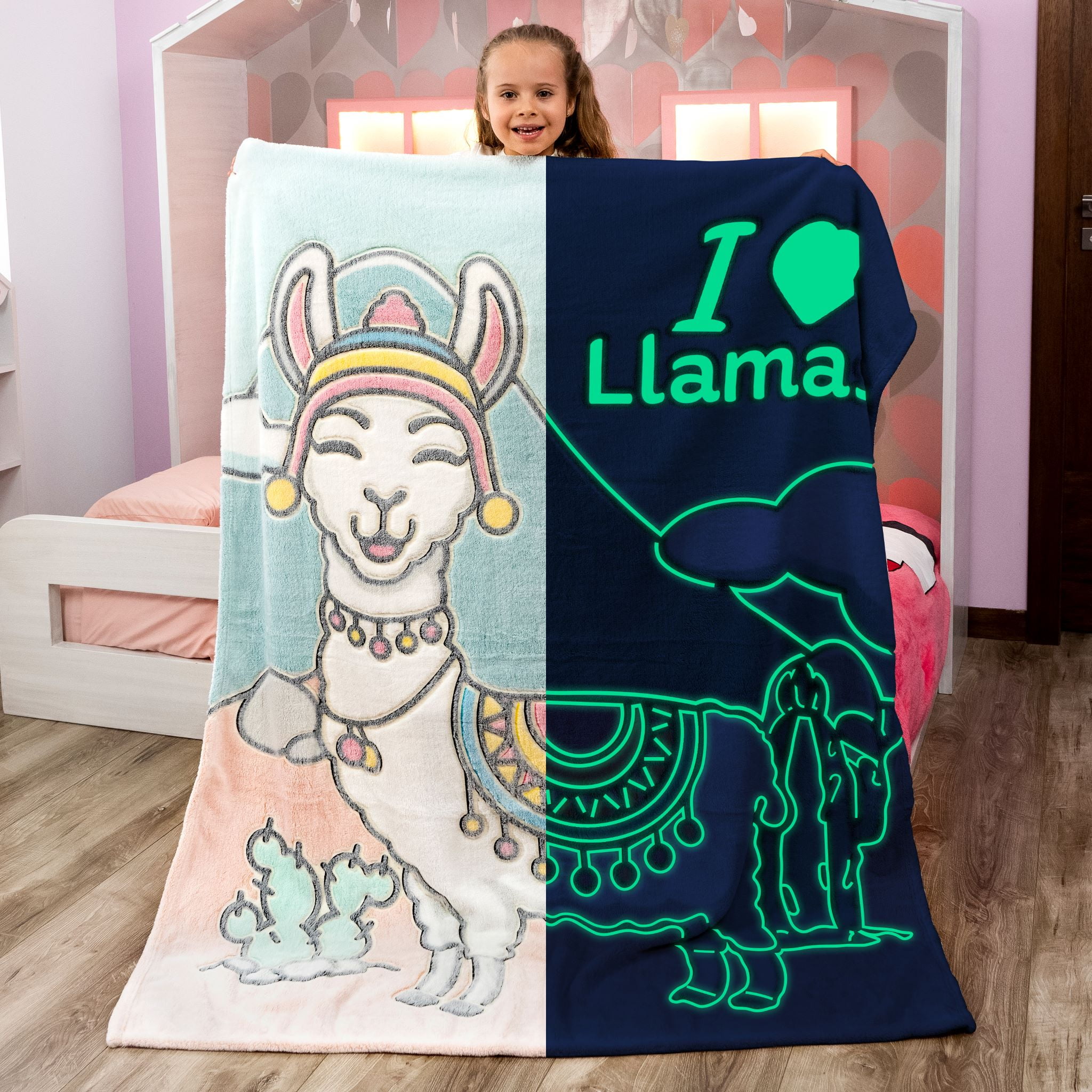 Glowing Snuggles Glow in the Dark Llama Alpaca Blanket  (Copyrighted Protected Design- Patent Pending)