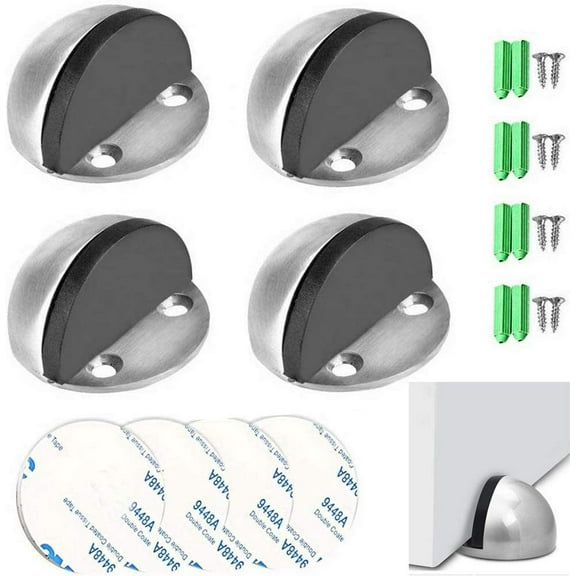 4 Pieces Stainless Steel Floor Door Stopper, Oval Floor Mounted Half Moon Door Stop with Screws and Glues