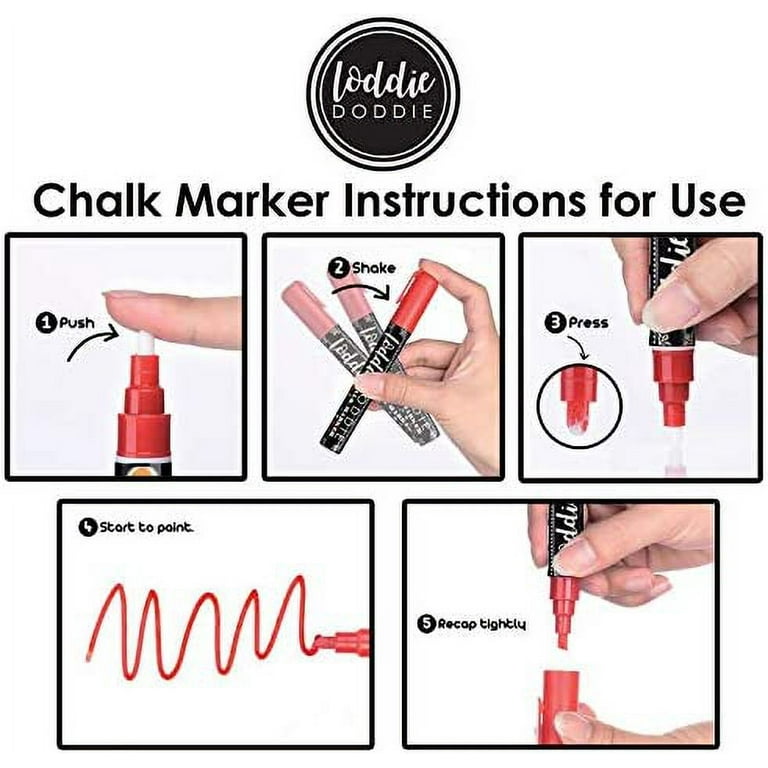  Loddie Doddie Liquid Chalk Markers for Chalkboard - 6mm  Reversible Chisel and Bullet Tips, Chalkboard Markers Erasable, Metallic Chalk  Pens 8 Count : Office Products