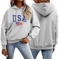 thumbnail image 2 of Hoodies Women Trendy Usa Hoodies Oversized Long Sleev Drawstring Sweatshirt With Pockets Pullover Sweatshirts Women Light Gray S, 2 of 5