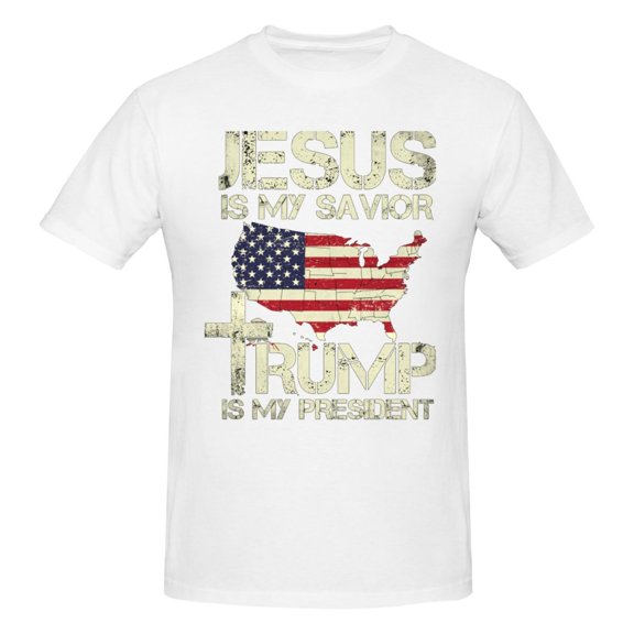 Mens T Shirt Jesus Is My Savior Quote Support President Mens Graphic T Shirt Graphic Religious Pride US Flag Patrotic T Shirt for Men White