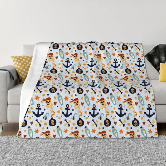 Naloa Pirate Skull And Anchor Flannel Fleece Throw Blanket for Bed Couch, Thick Blanket - All Seasons Suitable for Women, Men and Kids-40"x30"