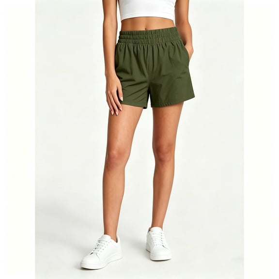 Binmer Women’s Elastic Waist Loungewear Running Shorts, High Waisted Sweat Shorts with Pockets, Womens and Women's Army Green,Size S-3XL