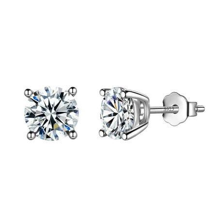 Juwaliy Women Earrings Birthstone April Diamond 925 Sterling Silver Birthday Mother's Day Gift Wedding Jewelry