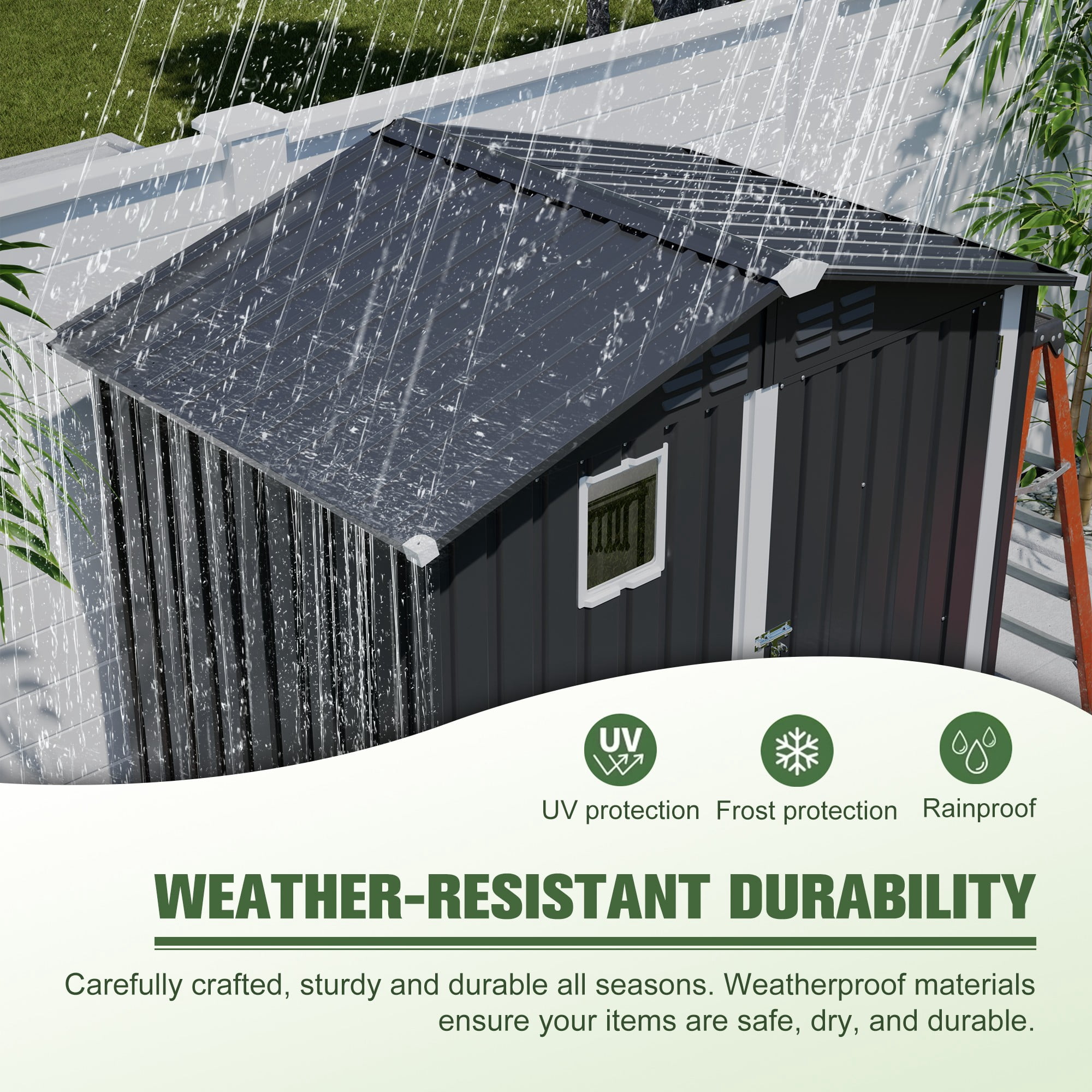 Aukfa 4' x 6' Metal Outdoor Storage Shed, Weather-Resistant Garden Tool Shed with Doors and Sloped Roof for Patio, Backyard, Lawn & Bike Storage, Gray