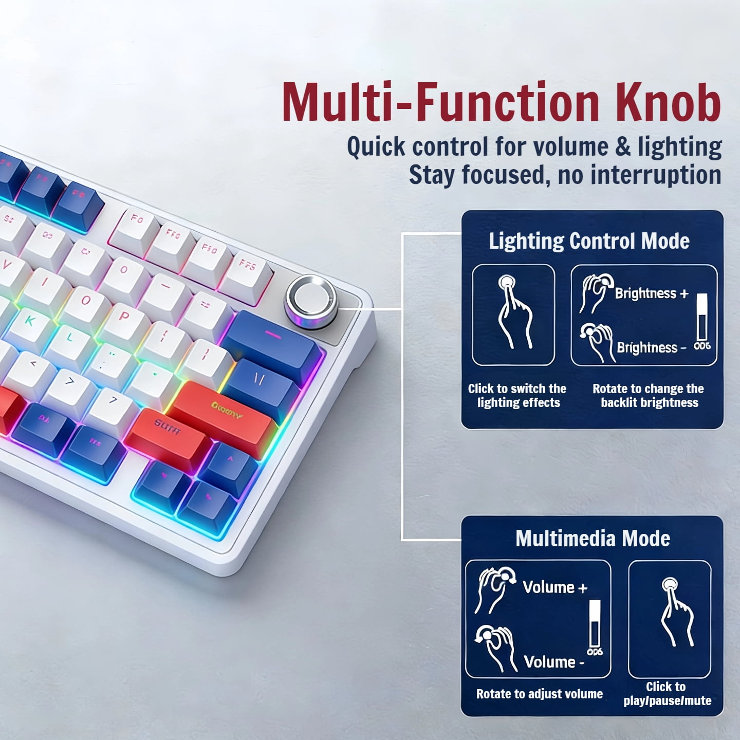 Tri-Mode Wireless Mechanical Gaming Keyboard, 99-Key + Knob, Dual Bluetooth+2.4G+Wired, 4000mAh, Hot-Swappable RGB, for PC/Laptop/Tablet/Xbox/PS5 - White & Blue