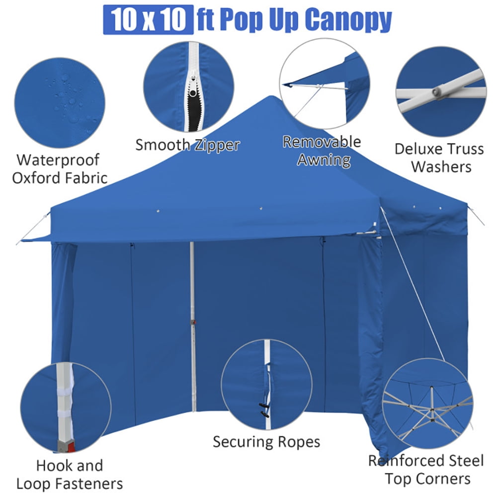 Aimee Lii 10 x 10 Feet Pop-up Gazebo with 5 Removable Zippered Sidewalls and Extended Awning, Backyard Canopy Gazebo, Blue Aimee Lii 10 x 10 Feet Pop-up Gazebo with 5 Removable Zippered Sidewalls and Extended Awning, Backyard Canopy Gazebo, Blue