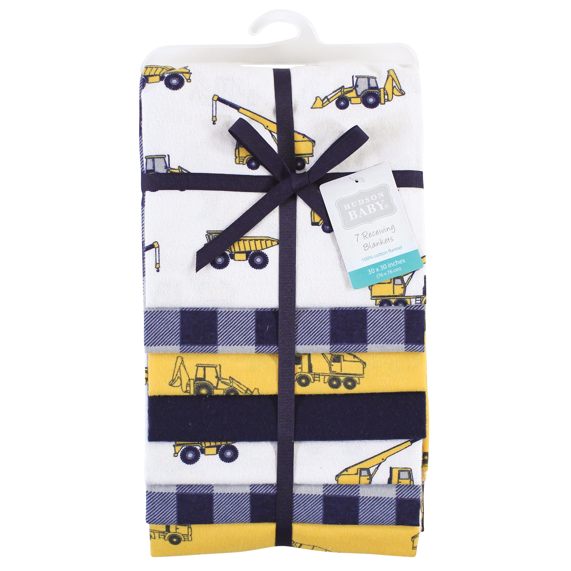 Little Treasure Hudson Baby Boys Cotton Poly Flannel Receiving Blankets 7-Pack, Yellow Construction, 30x30 inches