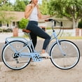 thumbnail image 4 of Urban Ladies Beach Cruiser Bicycle with Leather Saddle, 26'' Around the Block Women Bike with 7-Speed Shifter and Derailleur,16 Inch Steel Frame for Adults, Blue, 4 of 7