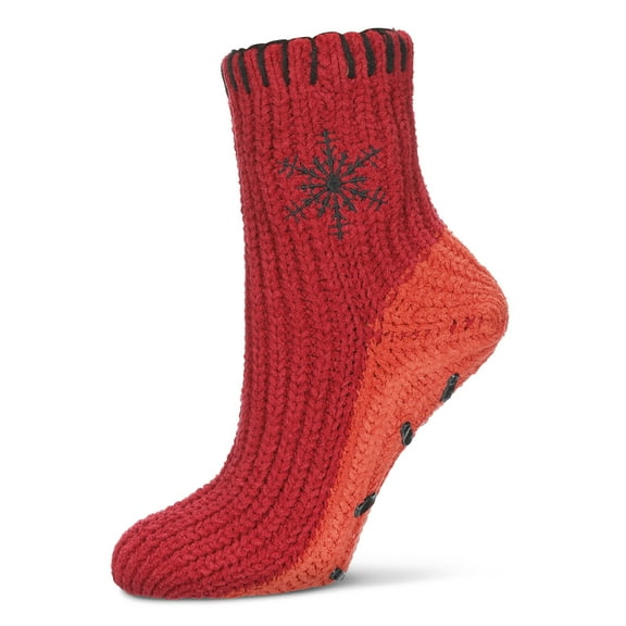 Legmogue Women's Snowflake Block Chenille Non-Skid Slipper Sock - Womens - Female, One Size, Biking Red