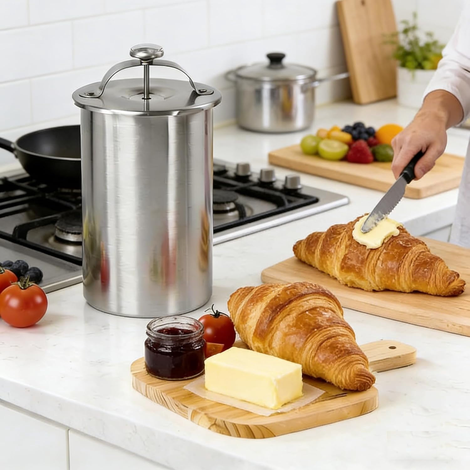 2026 Upgrade Stainless Steel Deli Meat Press with Thermometer & Spring Mechanism, Lunch Meat Press Mold for Deli Meats, Deli Meat Press Stainless Steel, for Home Cooking (2, Silver)