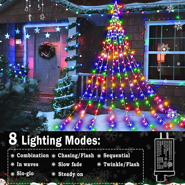 Outdoor Christmas Decoration Lights, 8 Modes & 350 LED Christmas String  Lights Waterfall Fairy Tree Lights Christmas Indoor Outdoor Holiday  Lighting