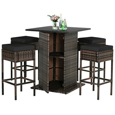 Aimee Lii 5 Pieces Patio Rattan Bar Furniture Set with Cushions and Hidden Storage Shelf, Outdoor Patio Furniture for Porch Balcony, Sturdy-Black