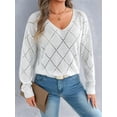 thumbnail image 4 of Women'S Crochet Sweater Top Hollow Out Long Sleeve Pullover Tops Fall Outfits Fashion White S, 4 of 9
