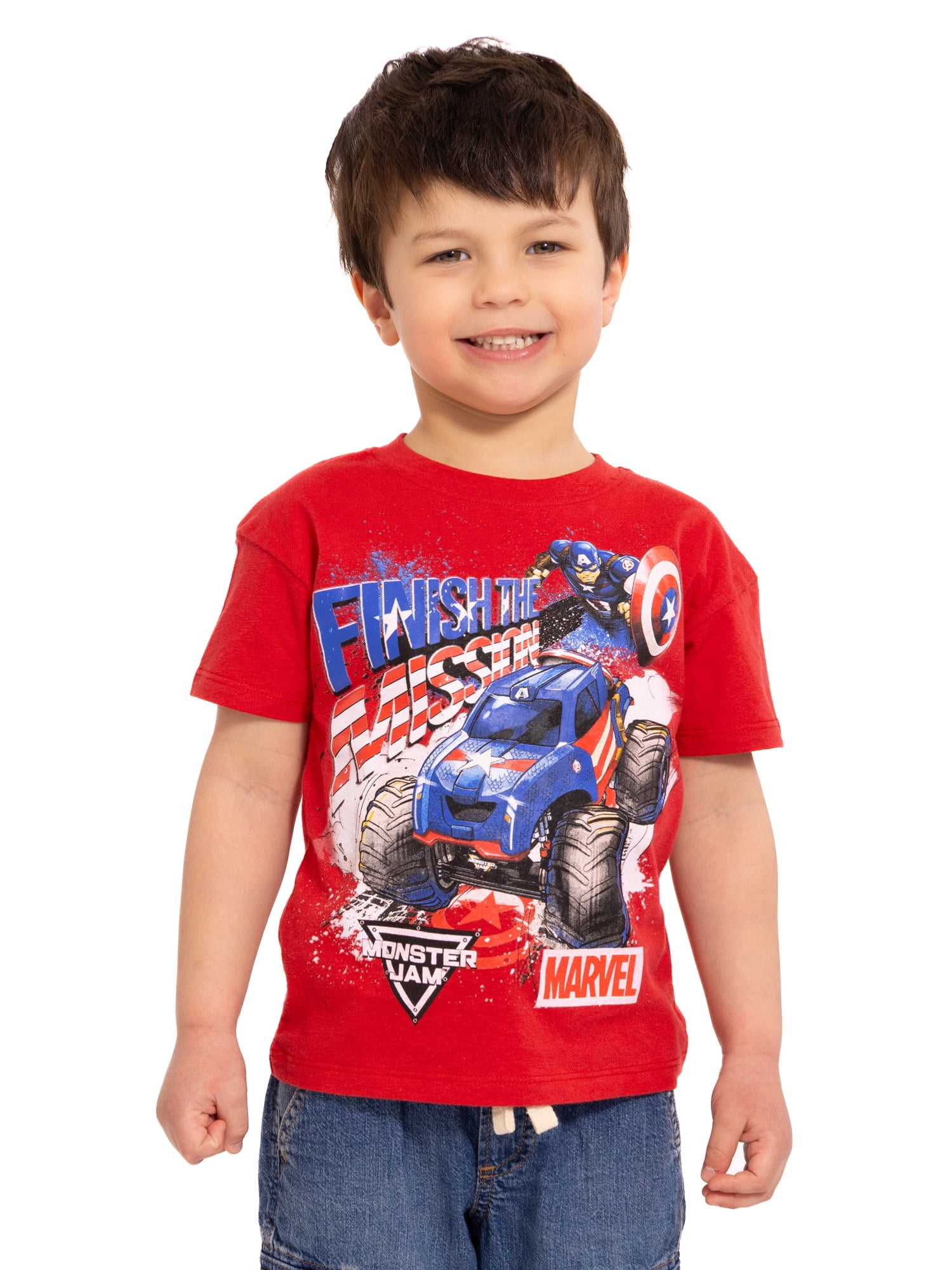 Monster Jam Toddler Short Sleeve Graphic Patriotic Americana Americana Crewneck T-Shirt, Sizes 12 Months-5T