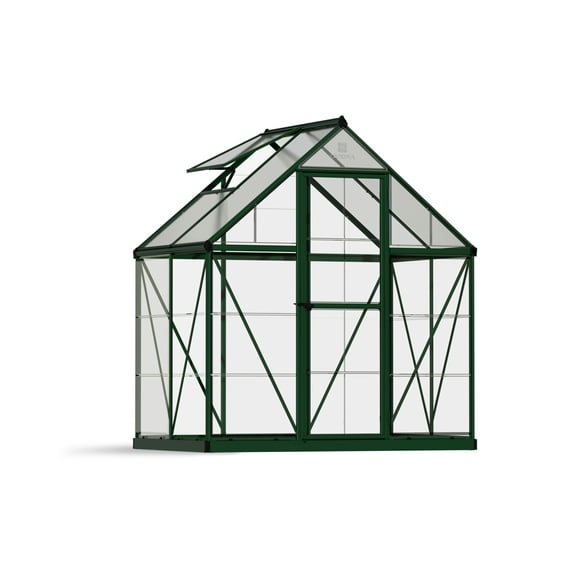 Palram - Canopia Hybrid 4' x 8' Polycarbonate/Aluminum Lean-To Greenhouse – Silver - with Roof Vent