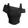 thumbnail image 4 of Daznico Women's Off Shoulder Mesh Layered Ruched Top with Double Straps Casual Summer Slim Fit Tops,XXL, 4 of 5