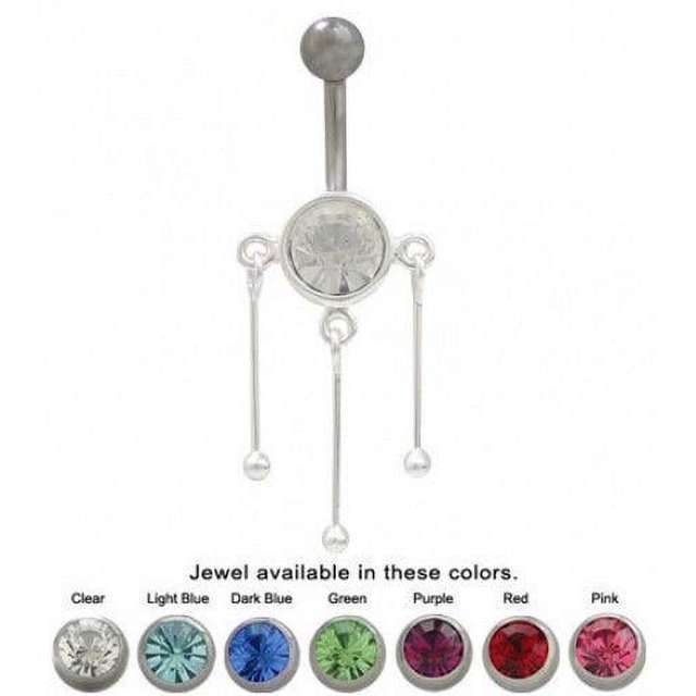 Belly Button Ring Triple Dangle with Cz Jewel 14G