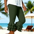 thumbnail image 4 of Admvng Women's Triple Ruffle Hem Capri Pants High Waist Slim Fit Cropped Trousers, 4 of 6