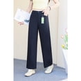 thumbnail image 6 of Women's High-Waisted Straight Leg Pants in Dark Blue, Loose Fit, Casual Wide Leg Trousers for Spring and Summer, 6 of 9