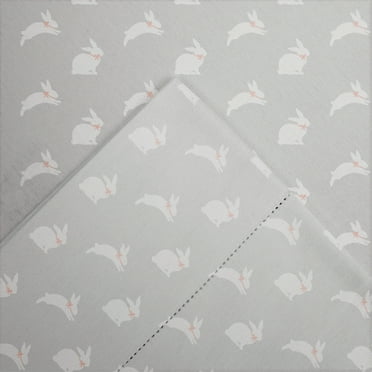 Pointehaven  Printed Cotton Flannel Hemstitch Deep Pocket Bed Sheet Set Bunnies Queen Animal Print