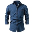 thumbnail image 2 of cfhntfmh Mens Denim Shirts Button down Long Sleeve Jean Shirts Stretch Casual Collared Work Shirts with Pocket(Dark Blue, Large), 2 of 7