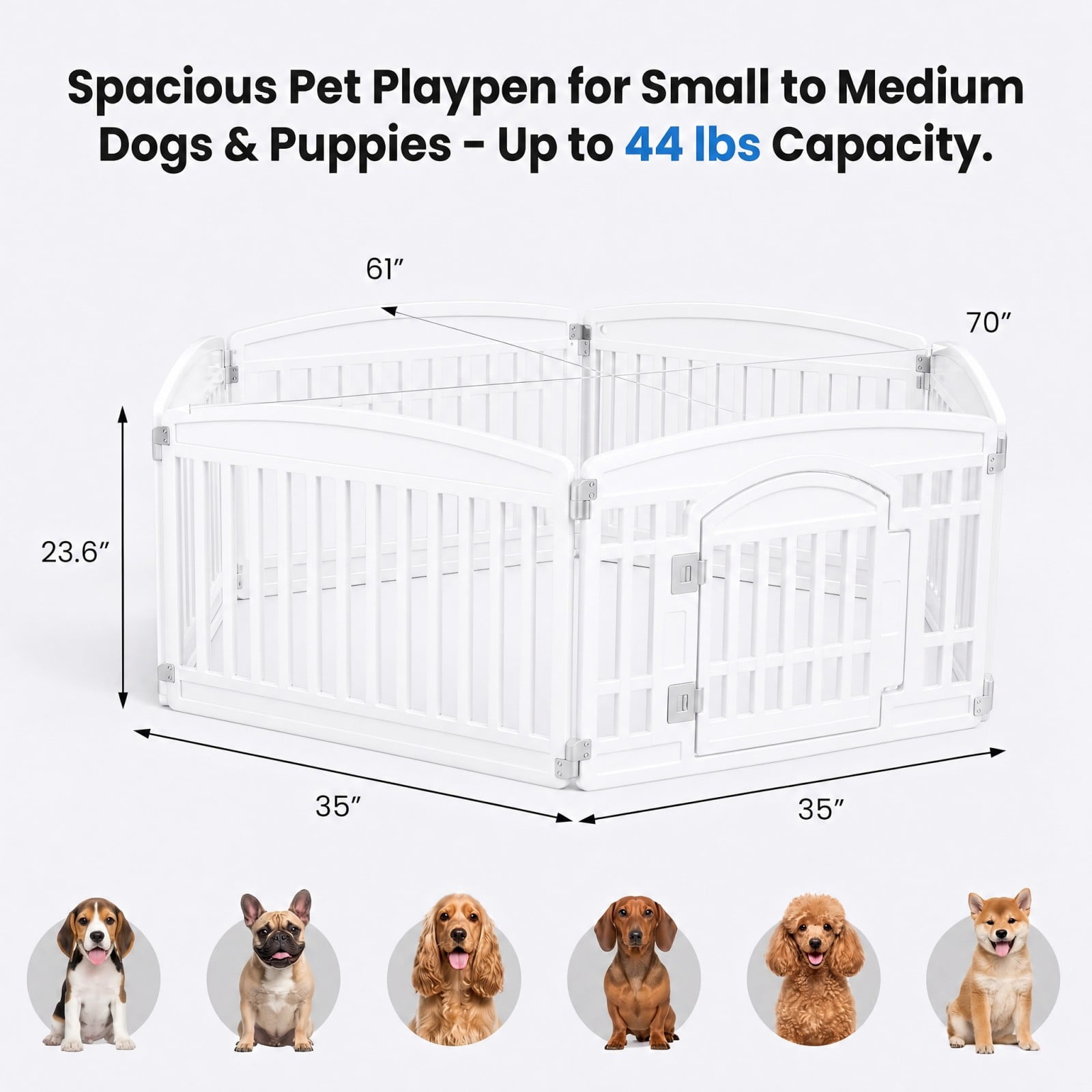 Telyra Pet Playpen Indoor & Outdoor 6 Panels Dog Fence with Safety Lock, White