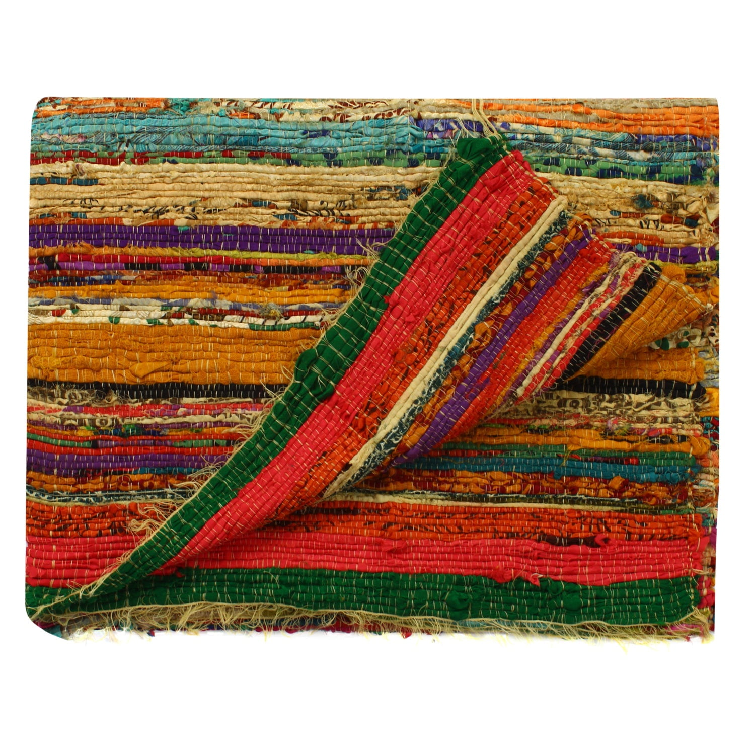 Fair Trade Loom Recycled Rag Rug Chindi Shabby Chic Woven Striped Mat Handmade 