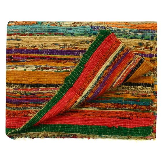 Aakriti Handmade Rag Rug, Chindi Rug, Multicolored, Indian Rug, Recycled Rug, Boho Style, Decorative Rug ( 5x3 ft) (Yellow)