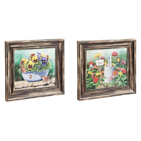 - Evergreen Enterprises Spring Fling and Zinnia Garden Framed Wall Art - Set of 2
