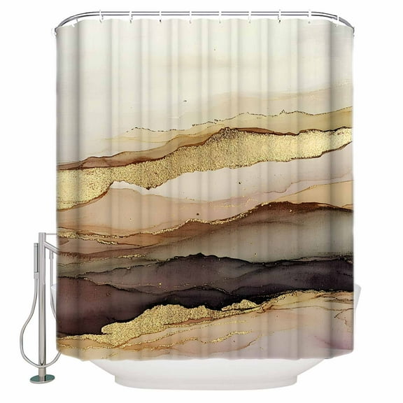 72x78 Inch Shower Curtain Marble Brown Gold Bathroom Decor Waterproof Fabric Bathtub Bath Curtains Decorative Abstract Watercolor Geometric Rock Extra Long Shower Curtain Set with Hooks