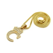 Unique Fashion 21 Iced Out Small Initial Letter Alphabet C Pendant 2mm 24" Box Chain Necklace in Gold Tone