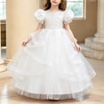 thumbnail image 6 of LEKWK Girls Tulle Ball Gown Puff Sleeve Ruffled Ribbon Formal Princess Dress with Lace Embroidery Prom Gown Wedding Flower Girl Dress for Birthday Party, 6 of 6