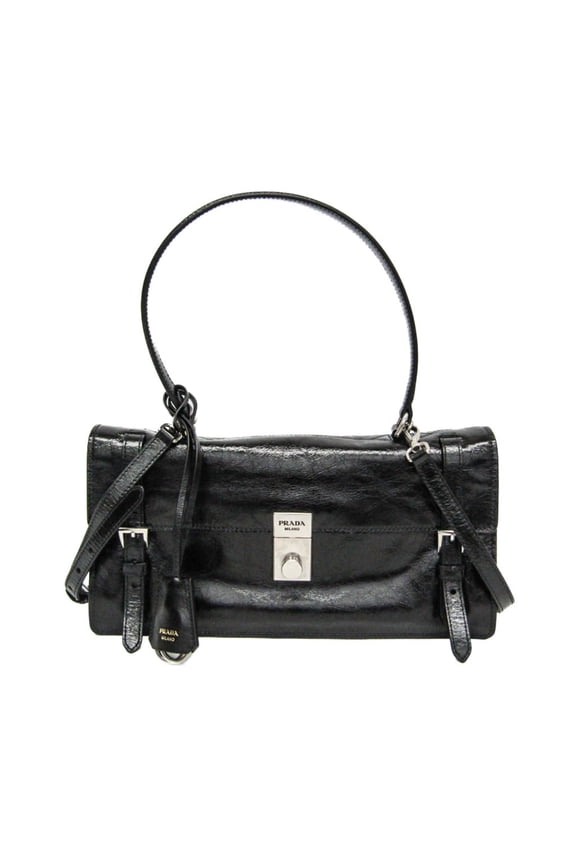 Pre-Owned Prada 1BN026 Women's Leather Handbag,Shoulder Bag Black