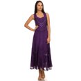 thumbnail image 5 of Sakkas Zendaya Stonewashed Rayon Embroidered Floral Vine Sleeveless V-Neck Dress - Purple - L/XL, 5 of 5