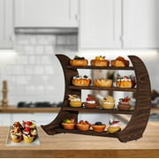 LOAOL Wooden Dessert Stand Collection Display Stand, 4-Tiered Moon Shape, Party Serving Tray, Brown