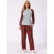 thumbnail image 2 of Conjunto de pijamas familiares a juego de Navidad Inspire Chic de manga larga con estampado de cuadros para mujeres, L rojo, 2 of 6